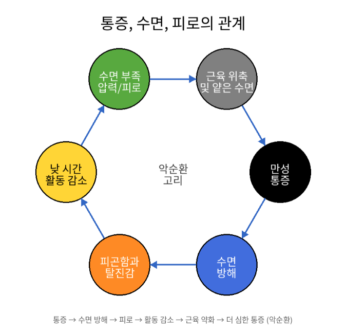 통증과 수면의 양방향 관계 그림